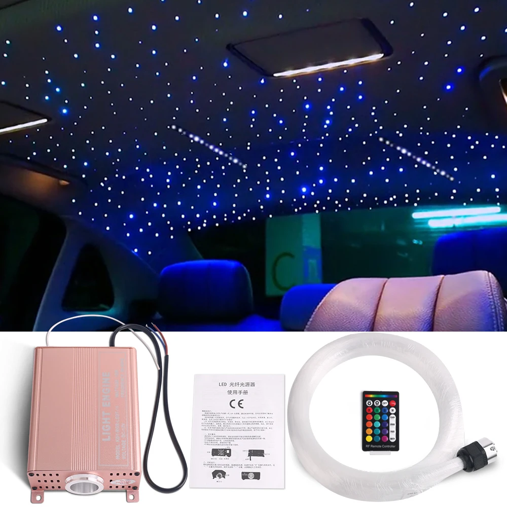 자동차 LED 주변 별이 빛나는 하늘 조명, RGB 네온 블루투스 광섬유, 천장 별 분위기 램프, 실내 장식 조명, 12V, 16W