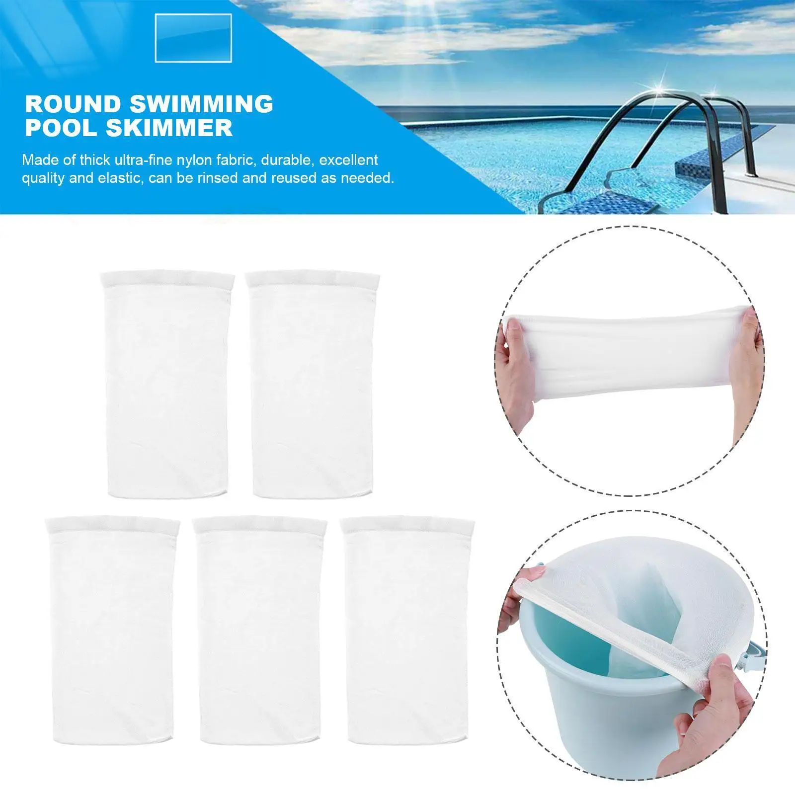 50-5Pcs Pool Skimmer Socks Elastic Nylon Mesh Design Pond Debris Leaves Filters Basket Filters Skimmers Swimming Pool Clean Part