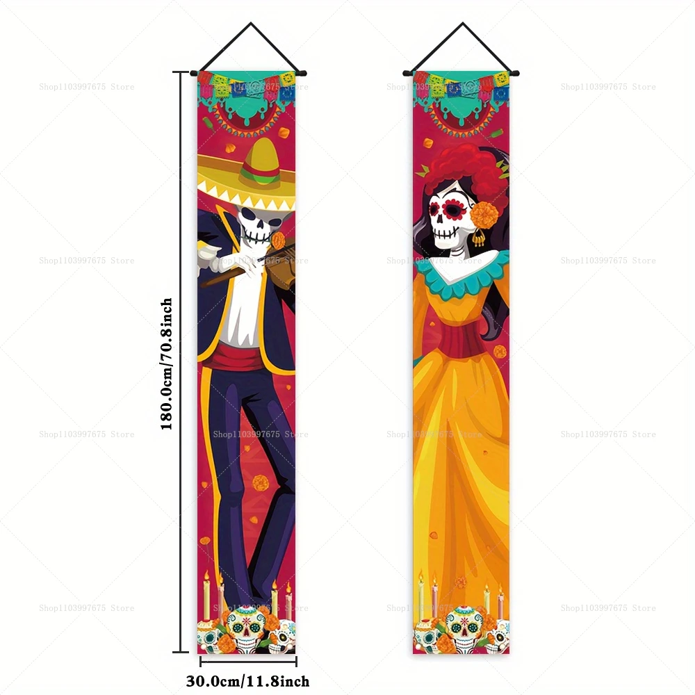 Halloween Dia De Los Muertos Decorative Porch Banners - Day of the Dead Hanging Decor for Indoor and Outdoor Walls