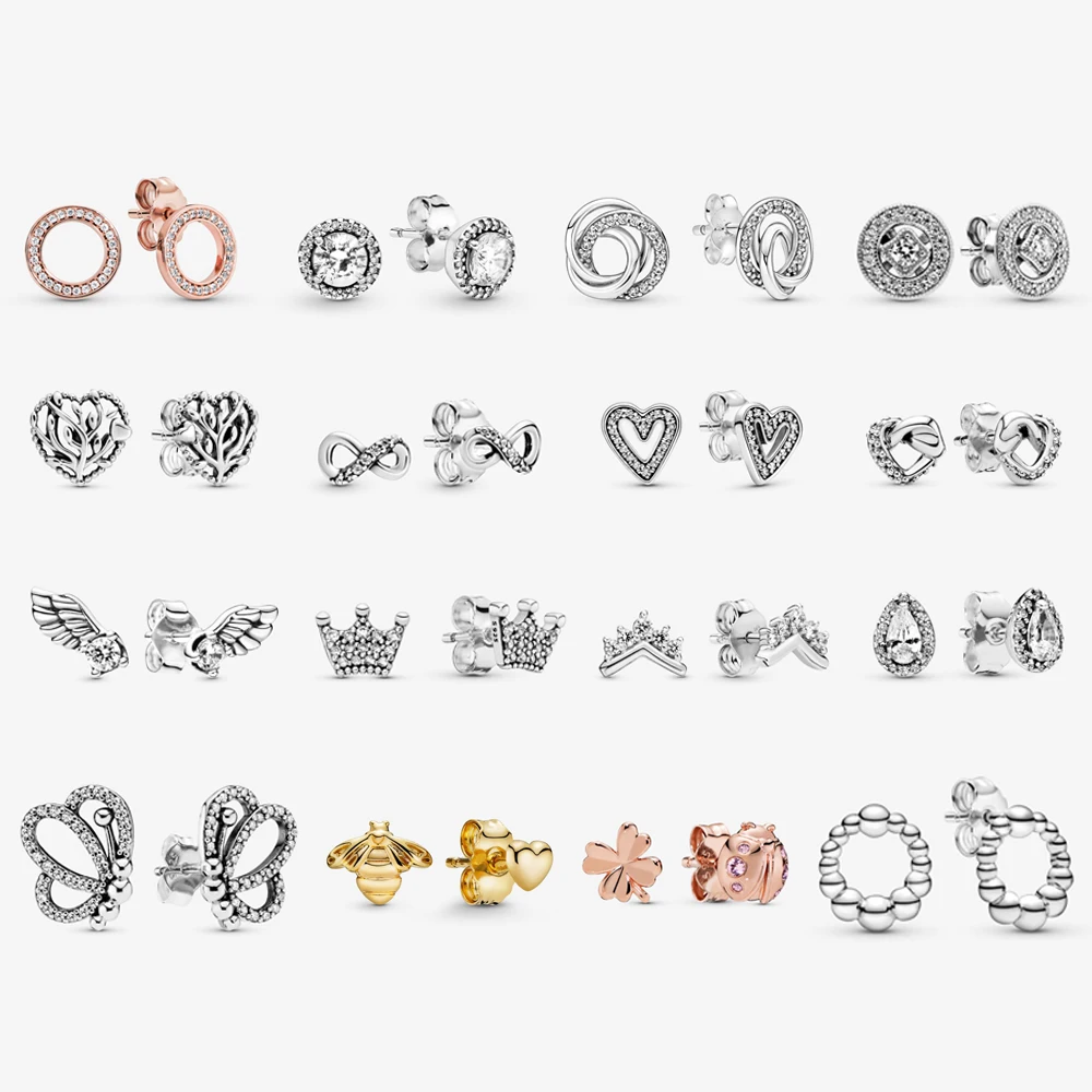 레트로 홍콩 스타일 미니멀 진주 귀걸이, 여성용 S925 실버 트렌디 액세서리 10 실버 도금 스터드 크리스탈 피어싱 귀걸이, 로즈 골드 크라운 하트 인피니티 귀걸이, 여성용 선물 쥬얼리
