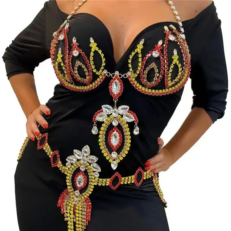 

Fashionable multi-color sparkling rhinestone bikini set luxurious and luxurious women's body chai nightclub party accessories