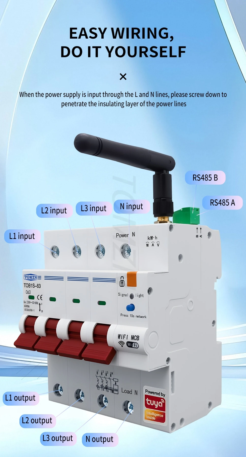 Three-phase 3IN1 WIFI Smart Circuit Breaker 4P Energy Meter RS485 TUYA Prepaid F