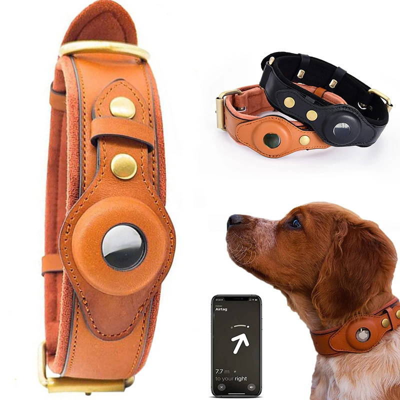 Collar de cuero antipérdida con soporte Airtag para Apple Airtag