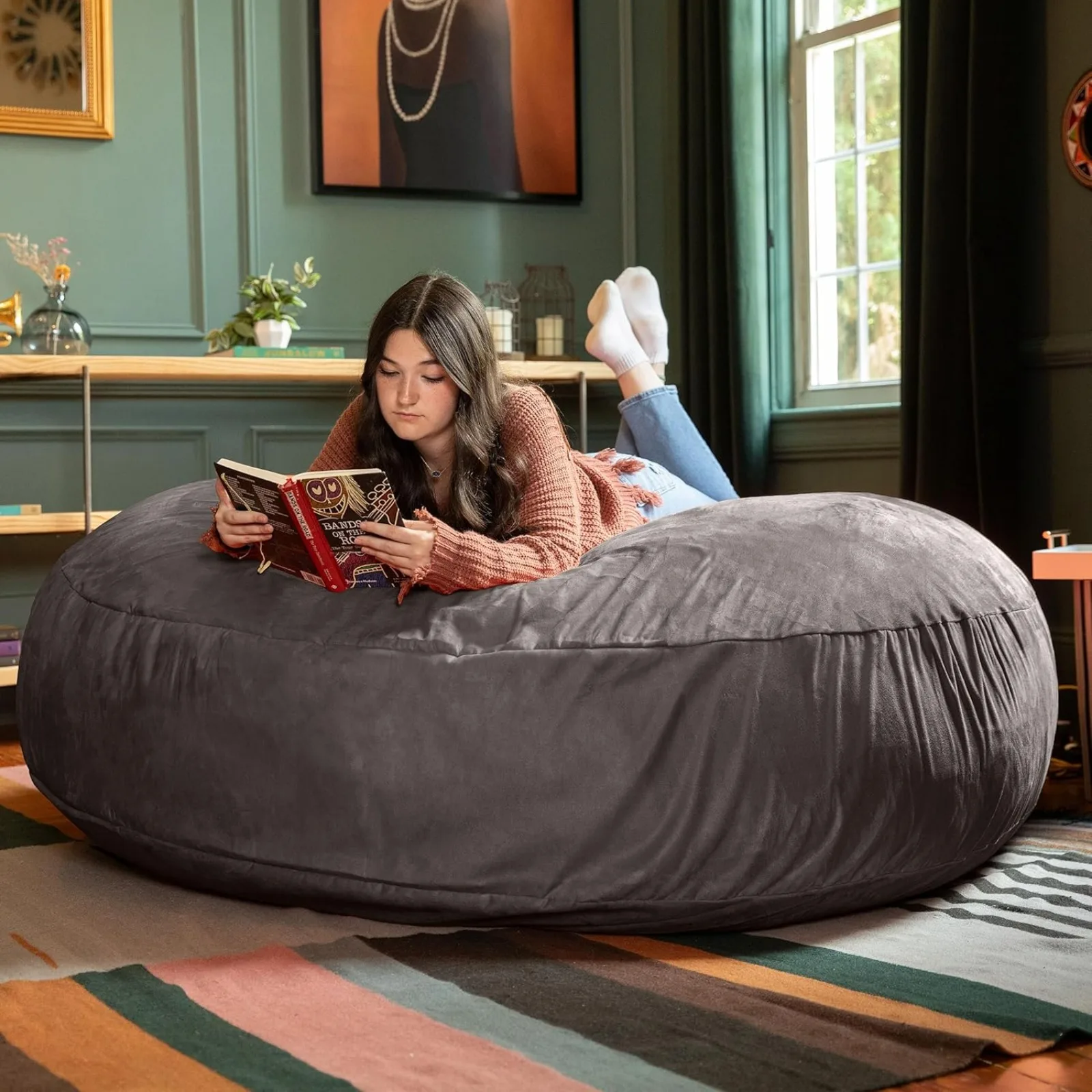 US 6 Foot Cocoon-Large Bean Bag Chair for Adults, Charcoal