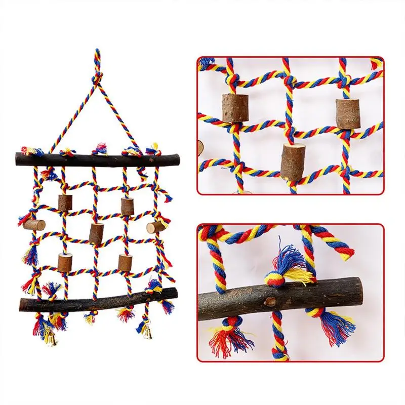 Durable Parrot Climbing Net Hammock with Colorful Ropes