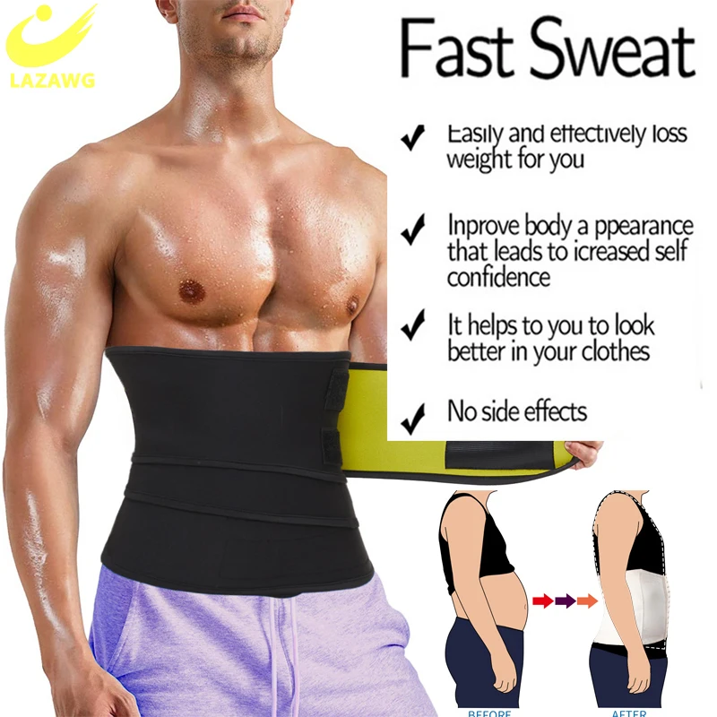 LAZAWG Men Body Shaper Waist Trainer Fat Compression Belt Lose Weight Tummy Trimmer Strap Slimming Cincher Neoprene Shapewear