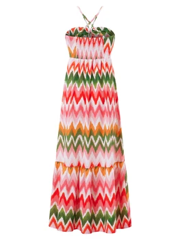 Women Maternity Summer Dress Casual Wave Stripe Print Cross Straps Backless A-Line Dress for Pregnancy Clothes 3