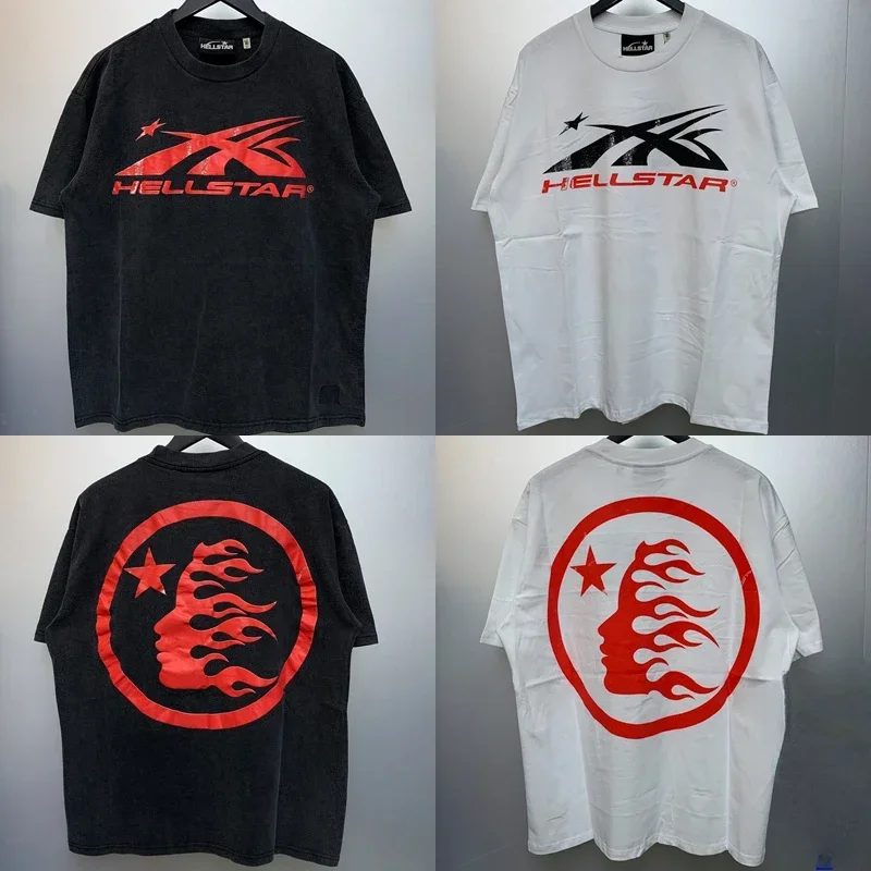 

Classic Black White HELLSTAR Top Tees Retro Hip Hop Daily Casual Simple Loose Short Sleeve Real Photo Hellstar T-shirts