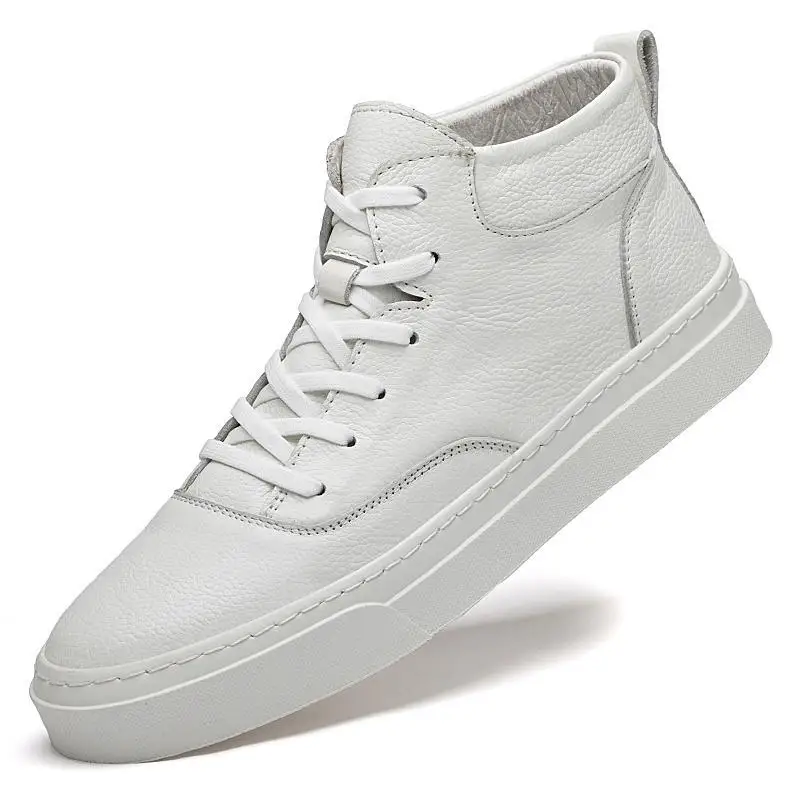 

Fashion Men's Genuine leather Sports shoes Lace-up Flat leather shoes sneaker Running shoes High-top Casual shoes