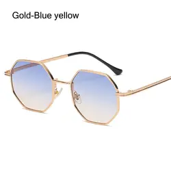 Vintage - Inspired Polygon Sunglasses with Small Metal Frame (Gold - Blue yellow)