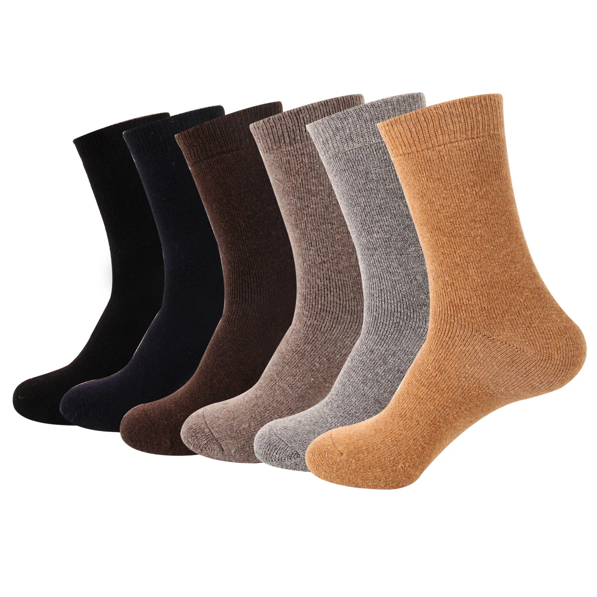 

6 Pairs Of Winter Terry Thickened Cold Resistant Fleece Quality Soft And Comfortable Men's Solid Color Simple Medium Wool Socks