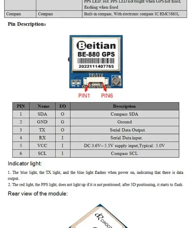 Beitian GPS Module Antenna Integrated Beidou GMOUSE with Compass BE-880