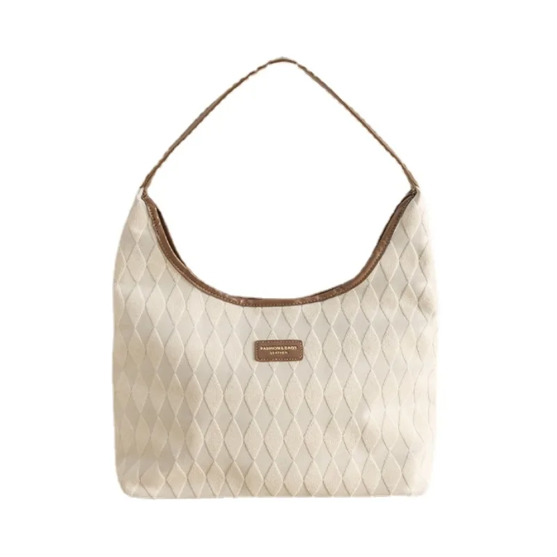 

2023 New Vintage Canvas Shoulder Bag Diamond Lattice Trend Mixed Colors Underarm Bag Handbag Daily Commuting Leisure All-match