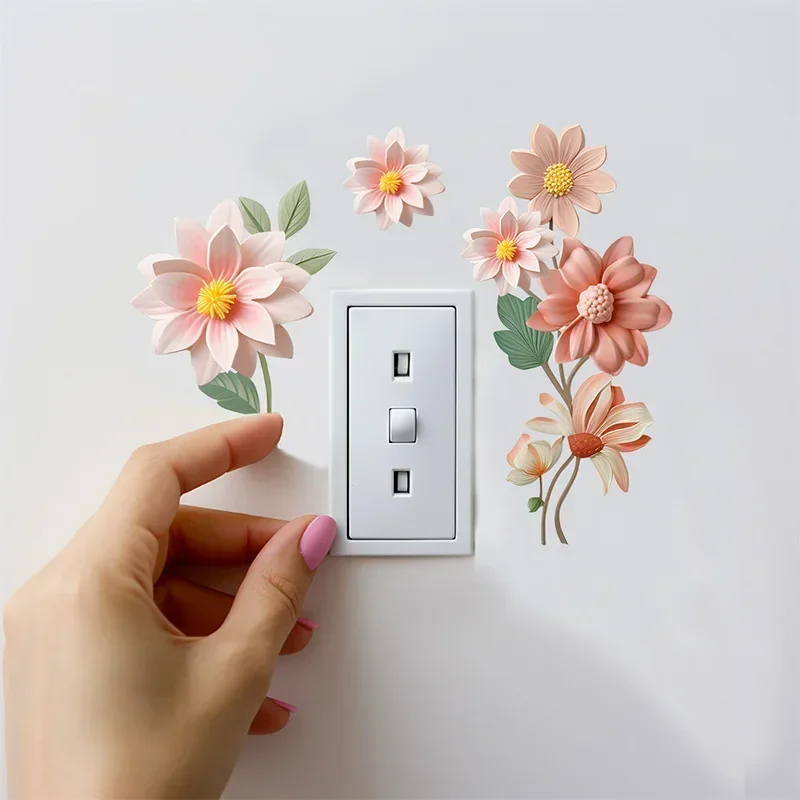 Imitation 3D Fresh Flower Switch Sticker Waterproof PVC Removable Switch Wall Sticker Home Decor for Bedroom Living Room