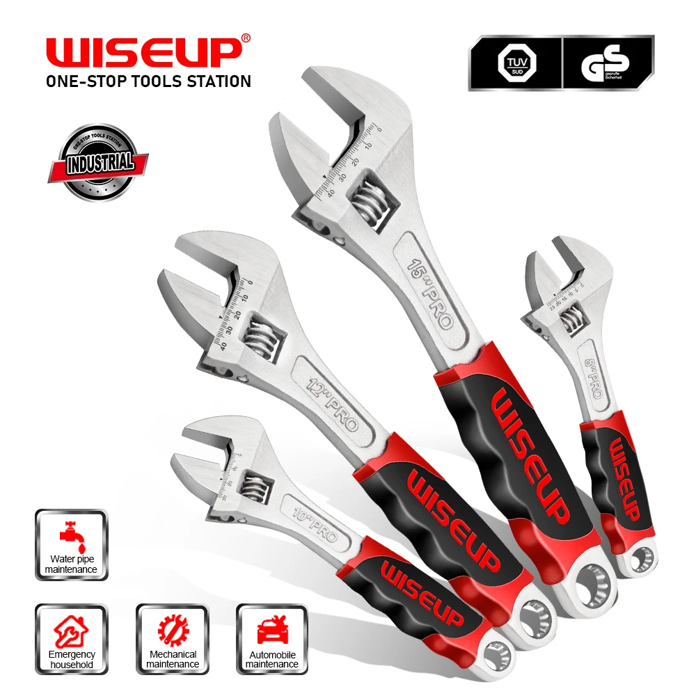 WISEUP 4 Styles Adjustable Wrench Professional CrV With Anti