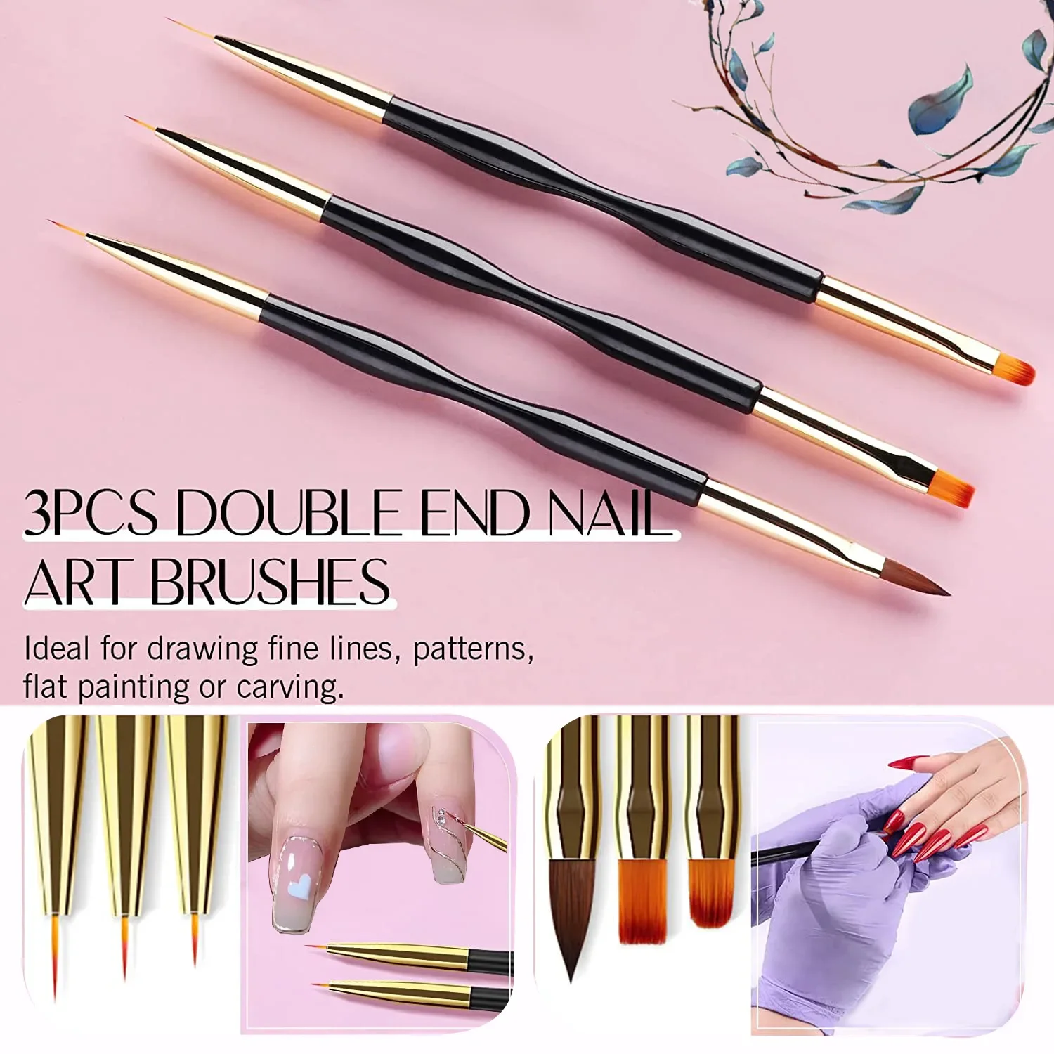 Nail Art Brush Kit for nail painting, floral carving, gem placement, gel application, color blending, and line work. - 5