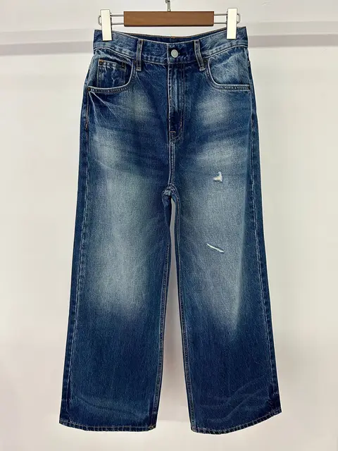 Jeans donna pantaloni in denim a gamba larga a gamba dritta - Main Image