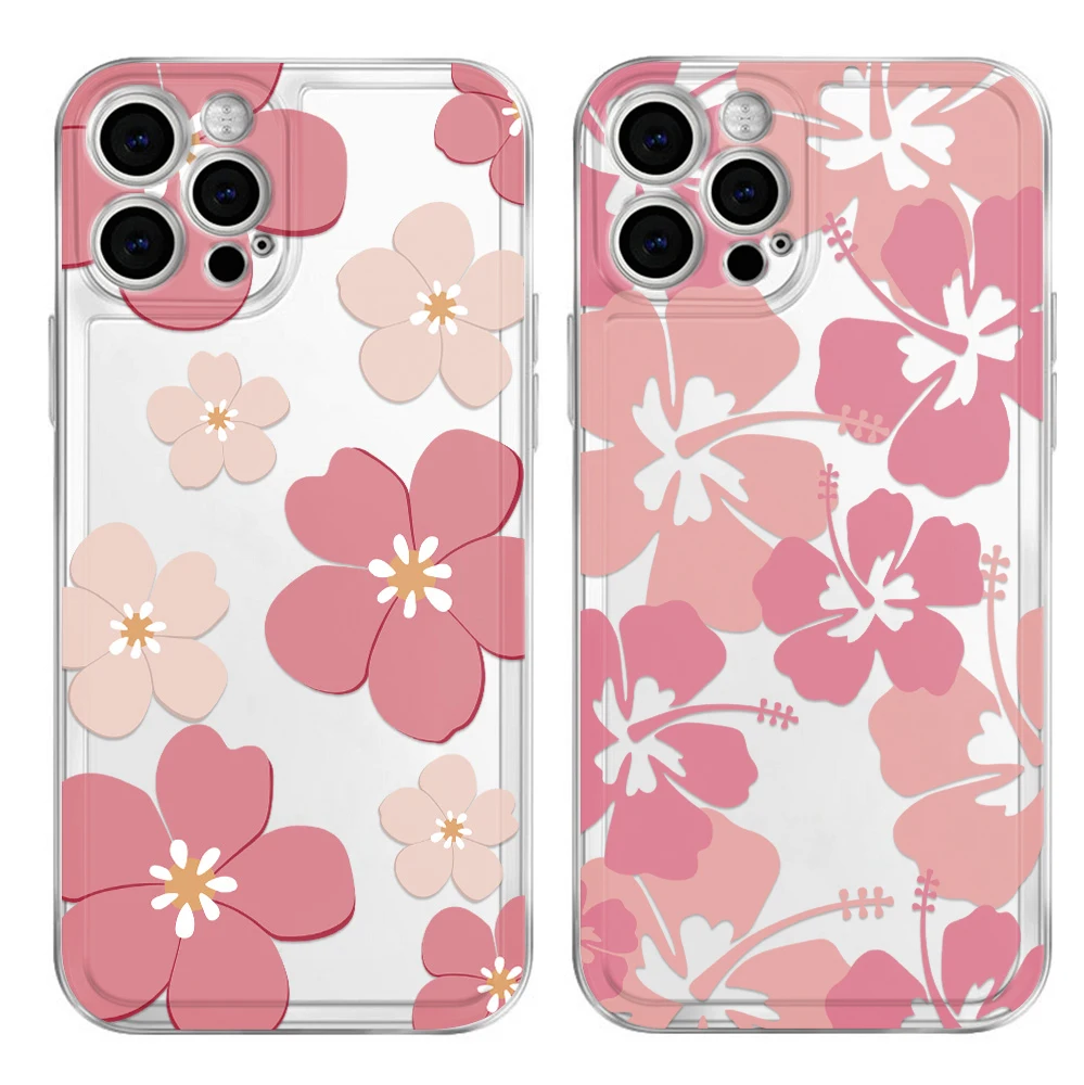 Pink Flower Shockproof Transparent Soft TPU Phone Case