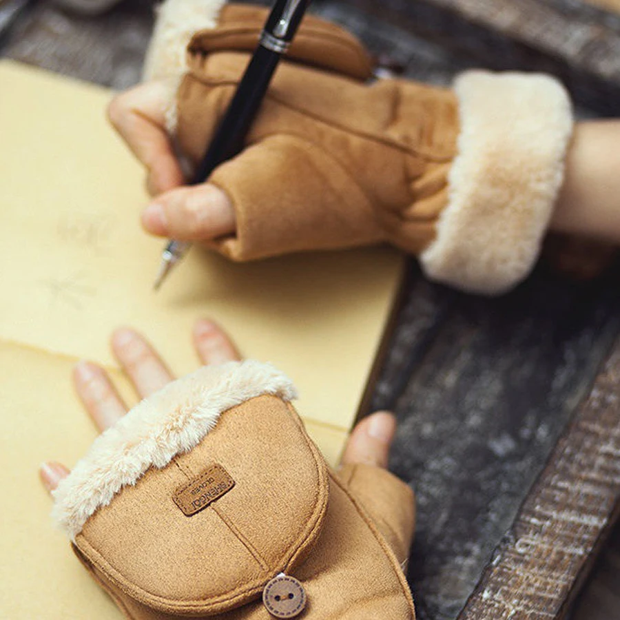 Winter Women's Fingerless Gloves Warm Thick Touchscreen Student Half Finger Design