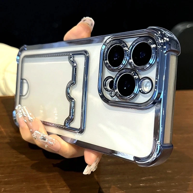 Transparent Soft TPU Wallet Phone Case with Card Holder and Clear Bumper Back Cover