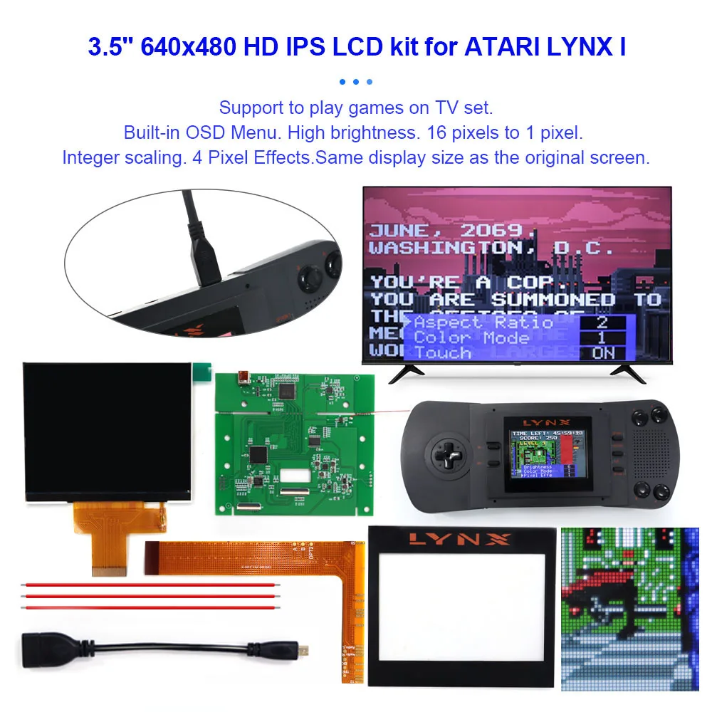 Hight Light 3.5 "640X480 Retro Pixel Hd Ips Lcd Kit Per Atari Lynx Mm/S Per Atari Lynx 1 E 720P Compatibile Con Hdmi