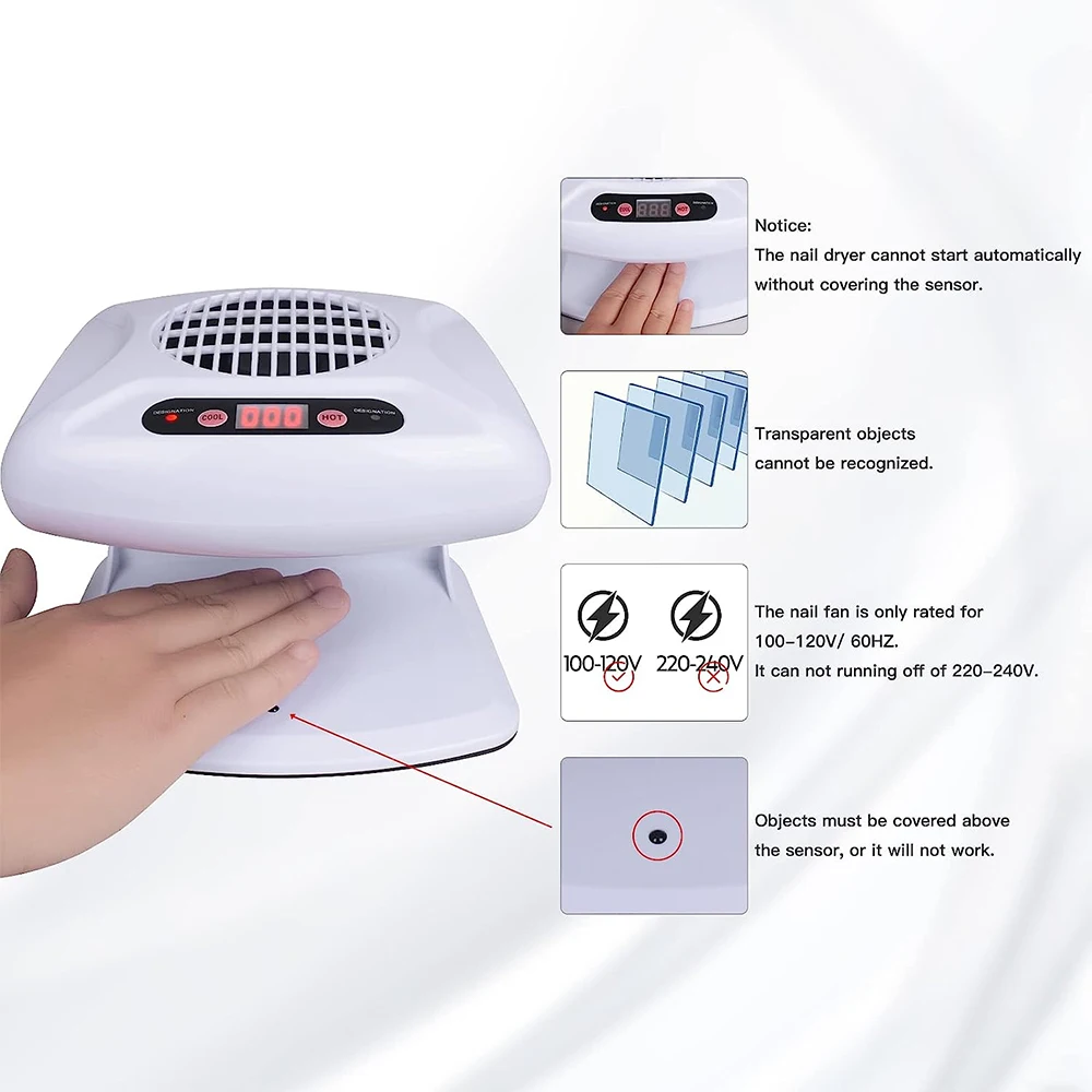 LINMANDA Air Nail Art Dryer With Automatic Sensor 300W Timing Warm Cool Wind  Air Nail Fan Blow Dryer for Both Hands And Feet 4