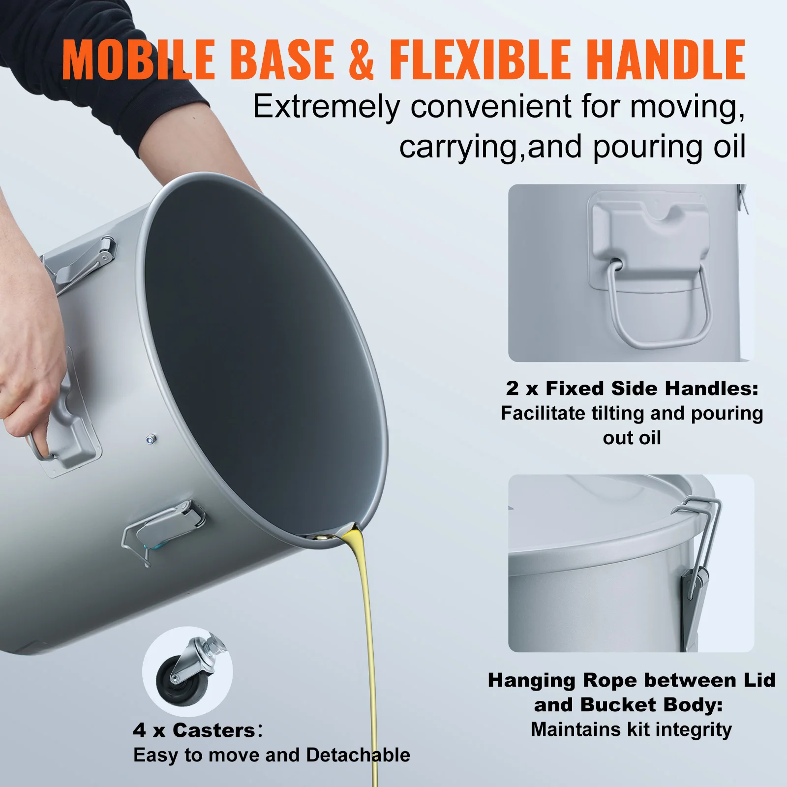 VEVOR 8/10/16 Gallon Fryer Grease Bucket Oil Disposal Caddy with Caster Base Rust-Proof Coating Oil Transport Container w/Lid