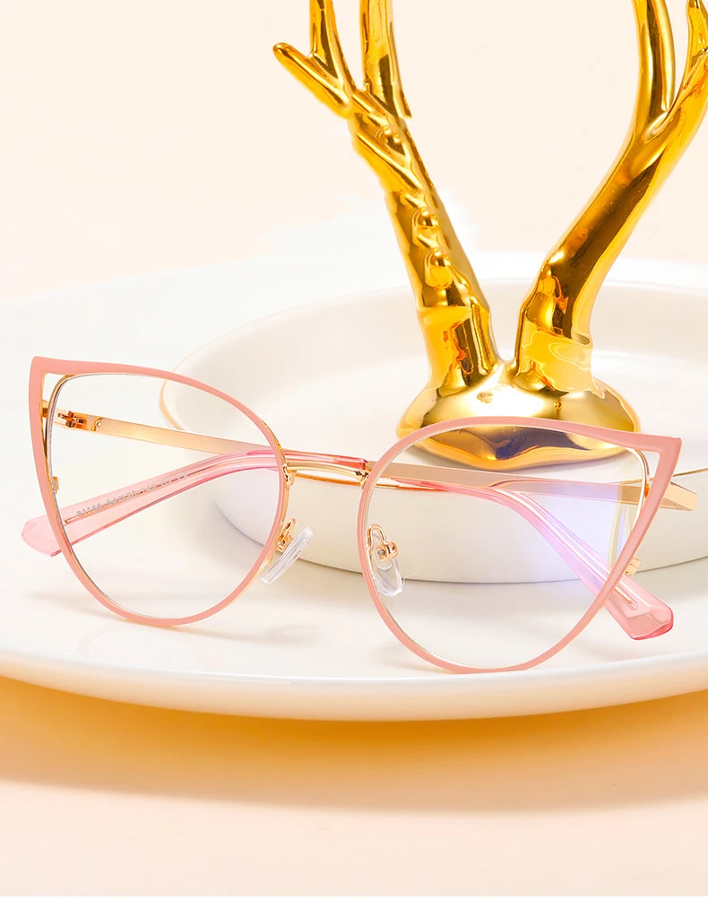 56987 Mode Metall Cat Eye Brillengestell Frauen Trend Aushöhlen Anti Blaues Licht Computer Brille Federscharnier Klare Brillen – Detail 6
