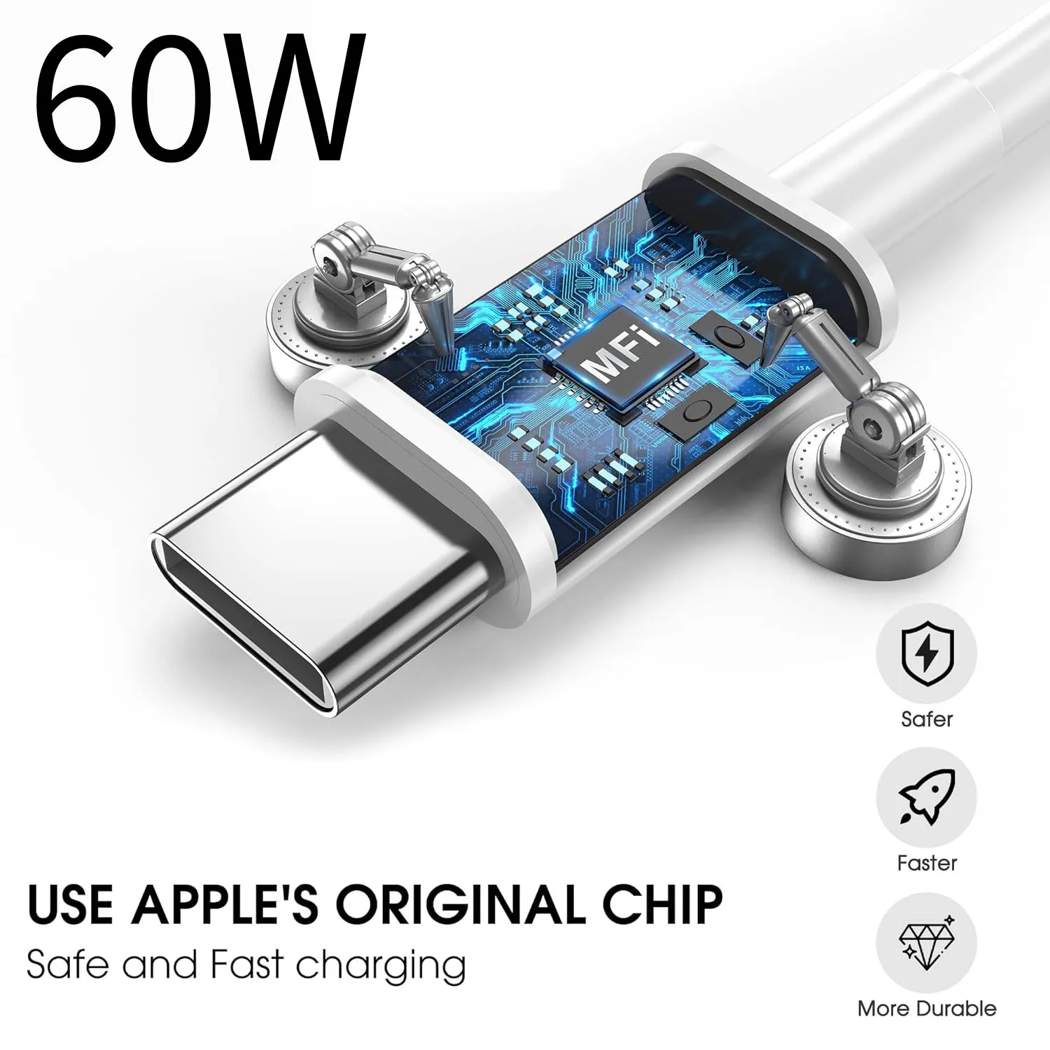 3-Pack USB C to USB C Fast Charging Cable Set, 1m/1.5m/2m, 60W Power Delivery