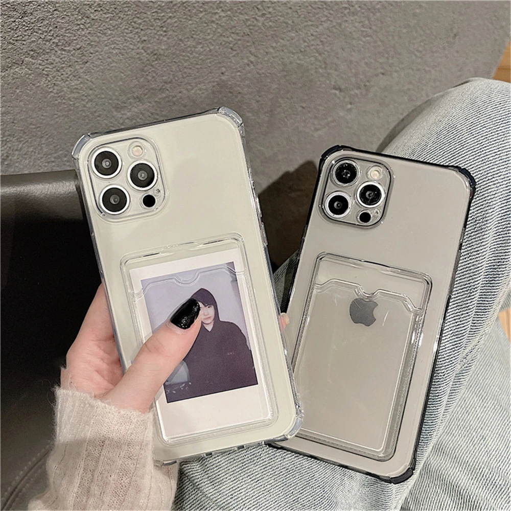 iphone 13 mini flip case Transparent Card Slot Bag Holder Case for iPhone 13 11 12 Pro Max Mini X XS XR SE2 7 8 Plus Clear Shockproof Soft Wallet Cover iphone 13 mini leather case