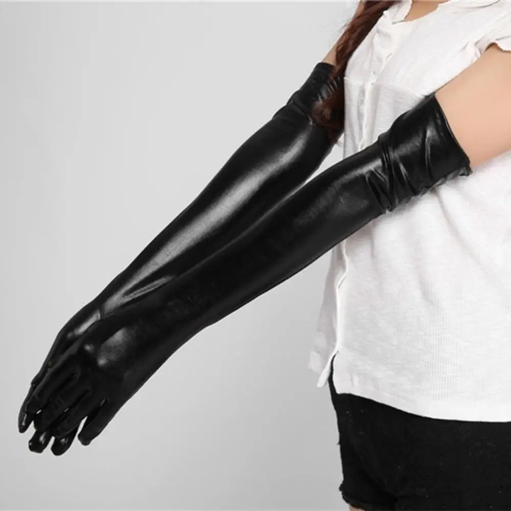 Cosplay Gloves Adult Sexy Long Latex Faux Leather Ladies Hip-pop Fetish Clubwear Catsuit Accessories