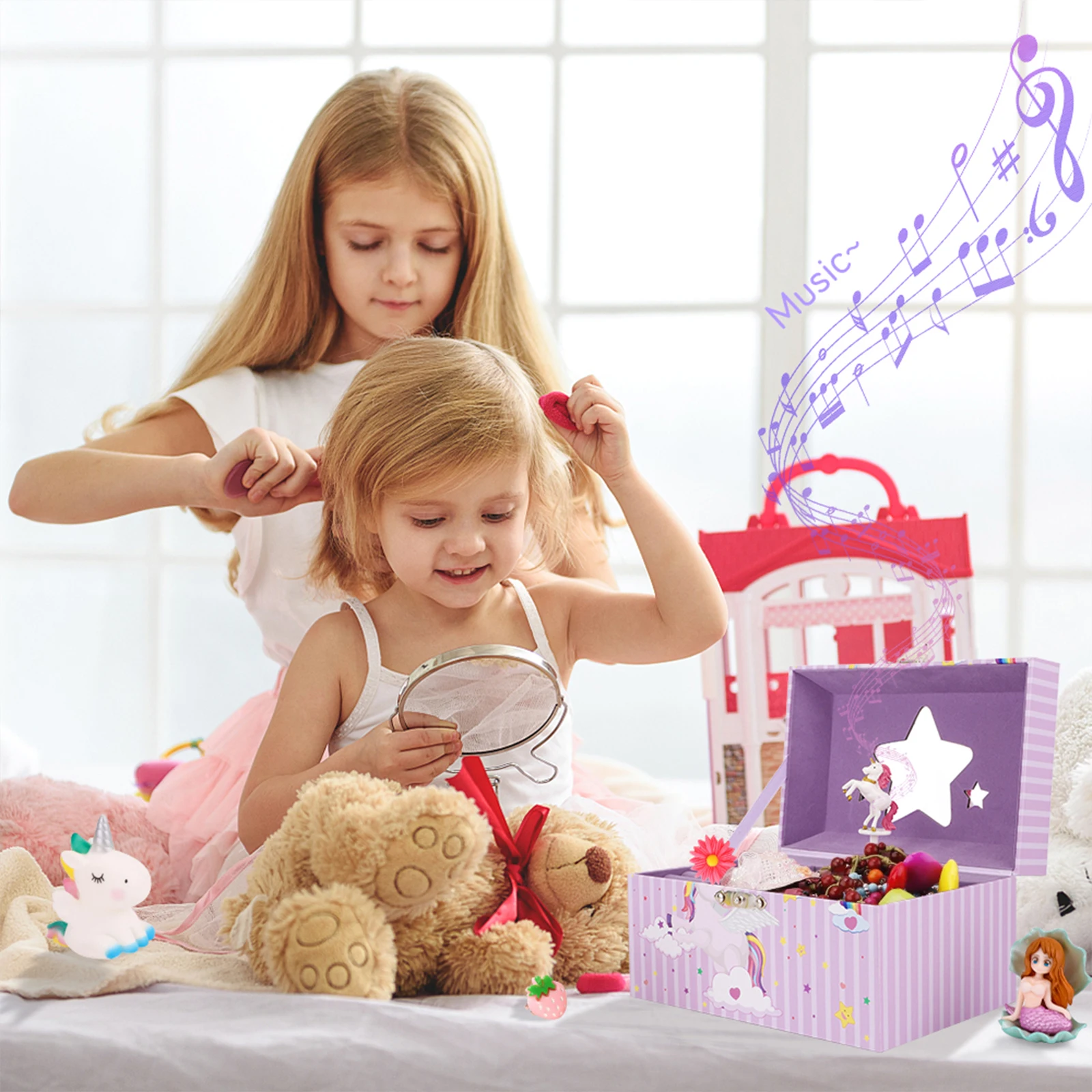Unicorn Music Box Girl's Jewelry Storage Box with Rotating Unicorn Ballet Bedroom Decoration Birthday Christmas Gifts for Kids 3