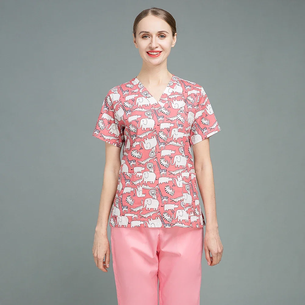 

Hospital Cartoon 100% Cotton Pet Doctor Work Tops Dental Clinic Workwear Pet Shop Dentist Work Clothes Medical Nursing Uniform