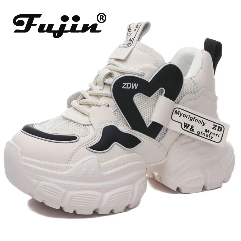 

Fujin 10cm Air Mesh Genuine Leather Hidden Heel Summer Chunky Sneakers Sandals Leisure Vulcanize Fashion Women Platform Wedge