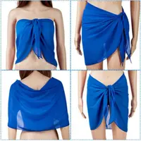 Summer Women Short Solid Sarong Swimsuit Coverups Beach Bikini Wrap Sheer Short Skirt Chiffon Skirt Scarf Swimwear Cover-ups - Image 6