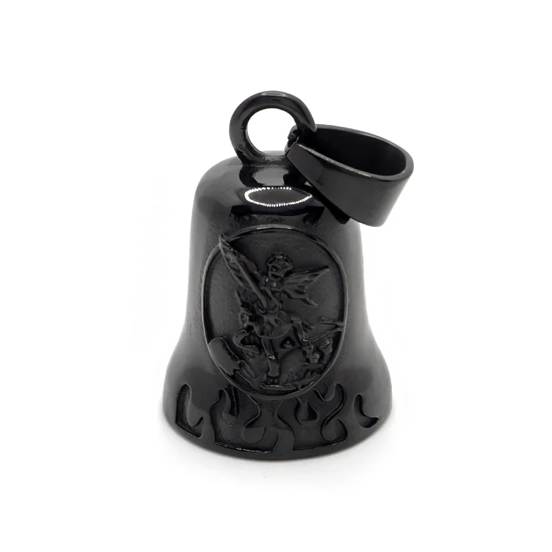 Punk 316L Stainless Steel Archangel St.Michael Guardian Bell Gold Color Black Plated Pendant 5