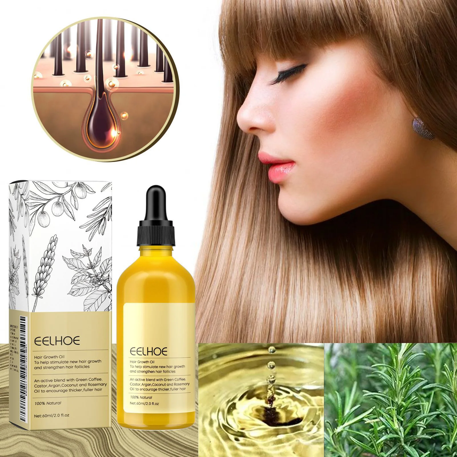 60ml Rosemary Dense Hair Essential Oil Veganic Lavender Repair Hairs Damage Prevent Hair Loss Smooth Hairs Nourish Care Oil hair oil hair essence oil