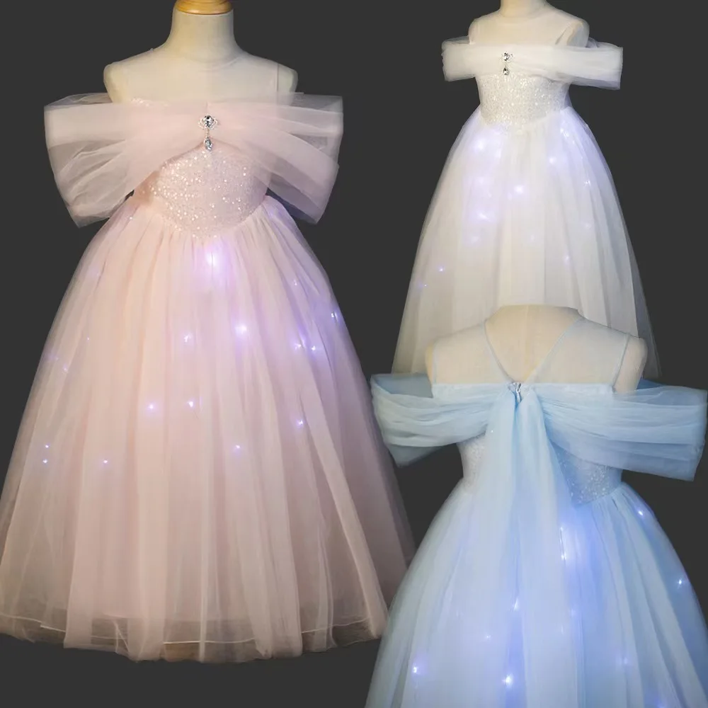 Halloween Costume for Girls Long Dress Princess Dress Mesh Lace Patchwork Puff Sleeve Children's Pluffy Pricess Birthday