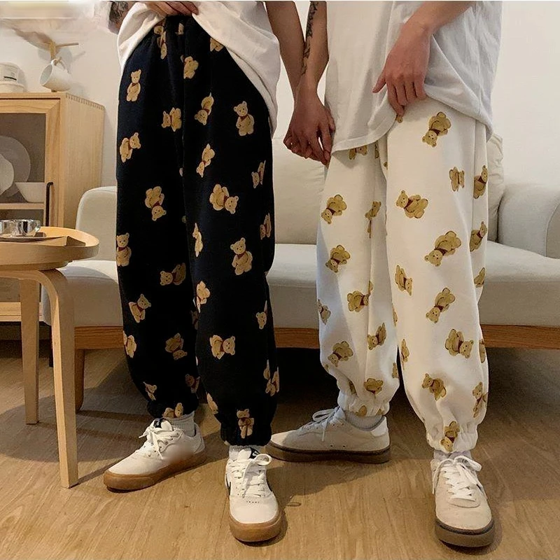 

Spring and Summer Men and Women Wide-leg Harem Pants Harajuku Kawaii Cartoon Bear Print 2022 Streetwear High-waist Casual Pants