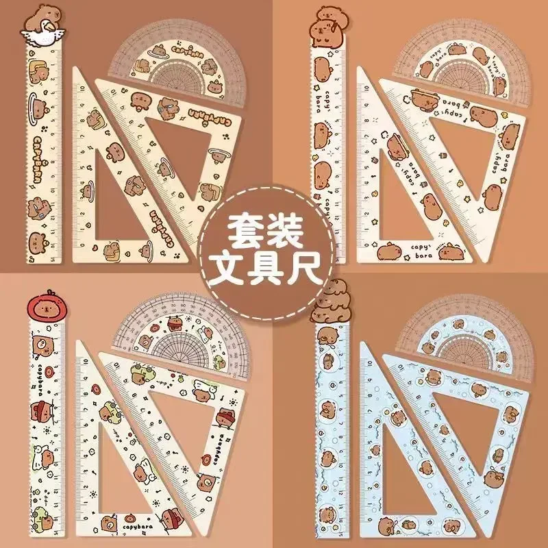 Acrylic Capybara Rulers 4pcs/set Creative Drawing Tools Cute Cartoon Soft Ruler Set Office Supplies Square
