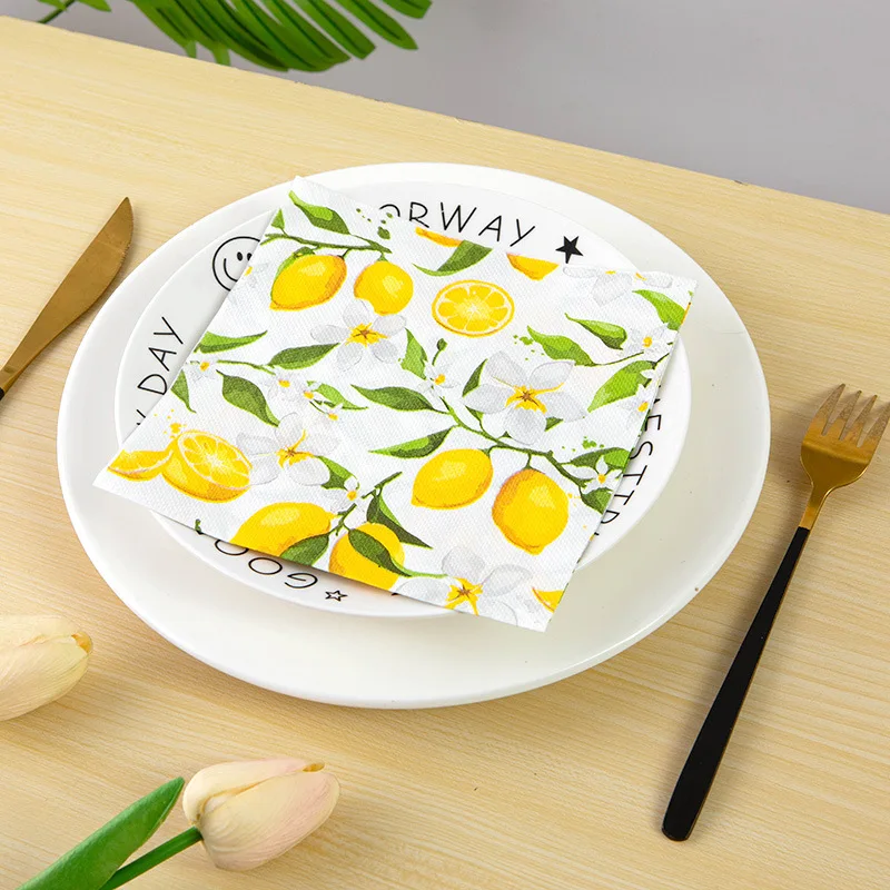 Tough Colorful Printed Napkin Paper Towel Towel Lemon Fruit Party Applicable Wine Glass Decoration Paper Placemat 2Ply 20pcs pac paper napkins disposable paper placemats tissue paper decoration