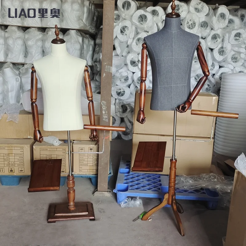 High-end Clothing Store Suit Display Model upper-body with Wooden Arm male mannequins for boutique clothes Adjustable Height