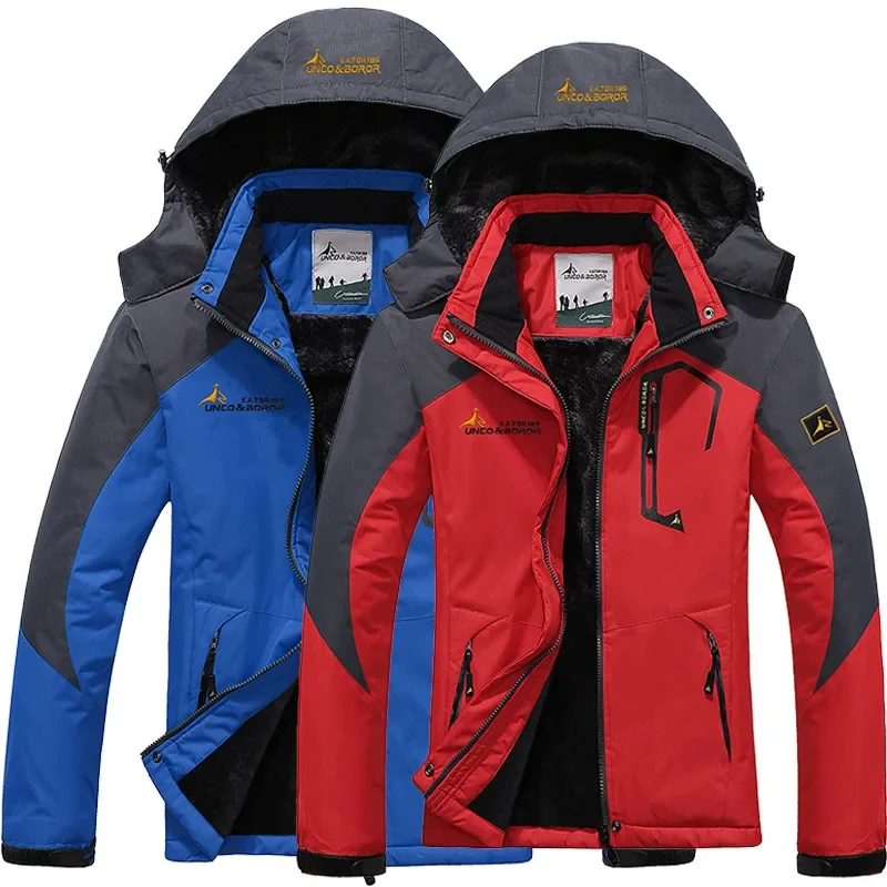 Men Coat Fleece Lined Waterproof Autumn Winter With Hood