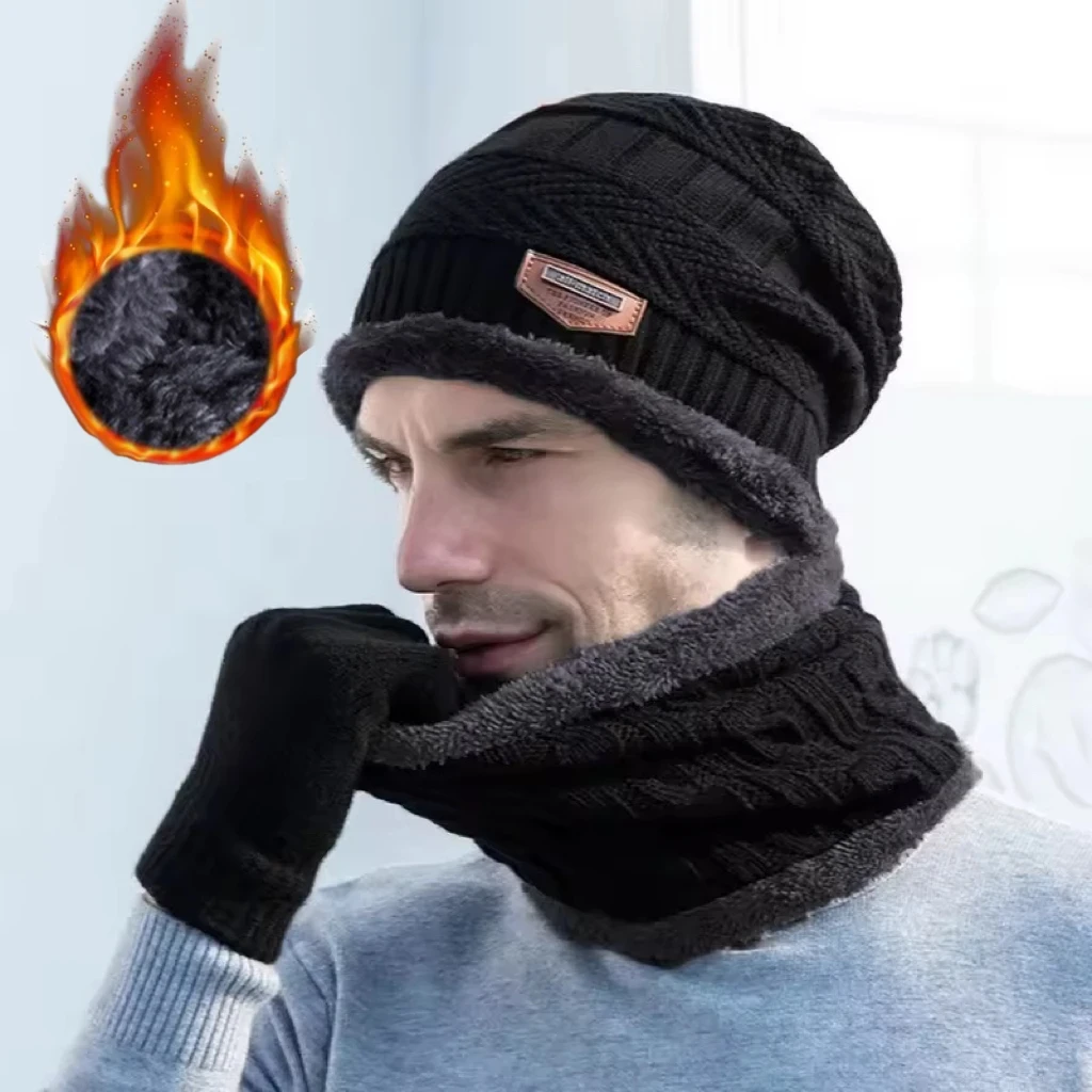 Winter Hats Beanies Scarf Mask for Men Women Wool Knitted