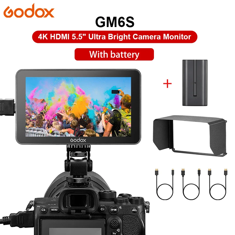 

GODOX GM6S Portable Monitor 5.5-inch 4K HDMI Touch Screen For DSLR Camera Photography Monitor Photo Video Focus Outdoor Shooting