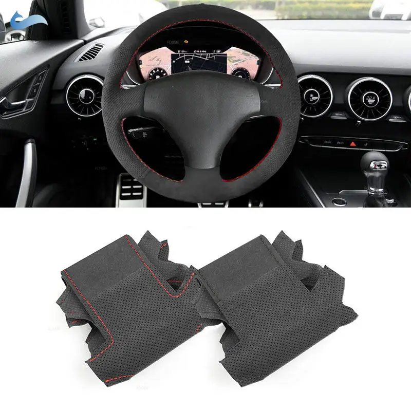 

For Audi A3 2000 2001 2002 2003 A4 S4 TT 2004-2006 RS 6 3-Spoke Hand-stitched Car Inner Steering Wheel Cover Suede Leather Trim