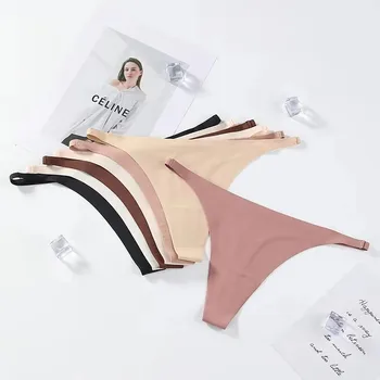 1-10pcs Ice Silk Seamless Panties For Women Thin Band Thongs Woman Satin Underwear Female Bikini Panties String Tangas Mujer