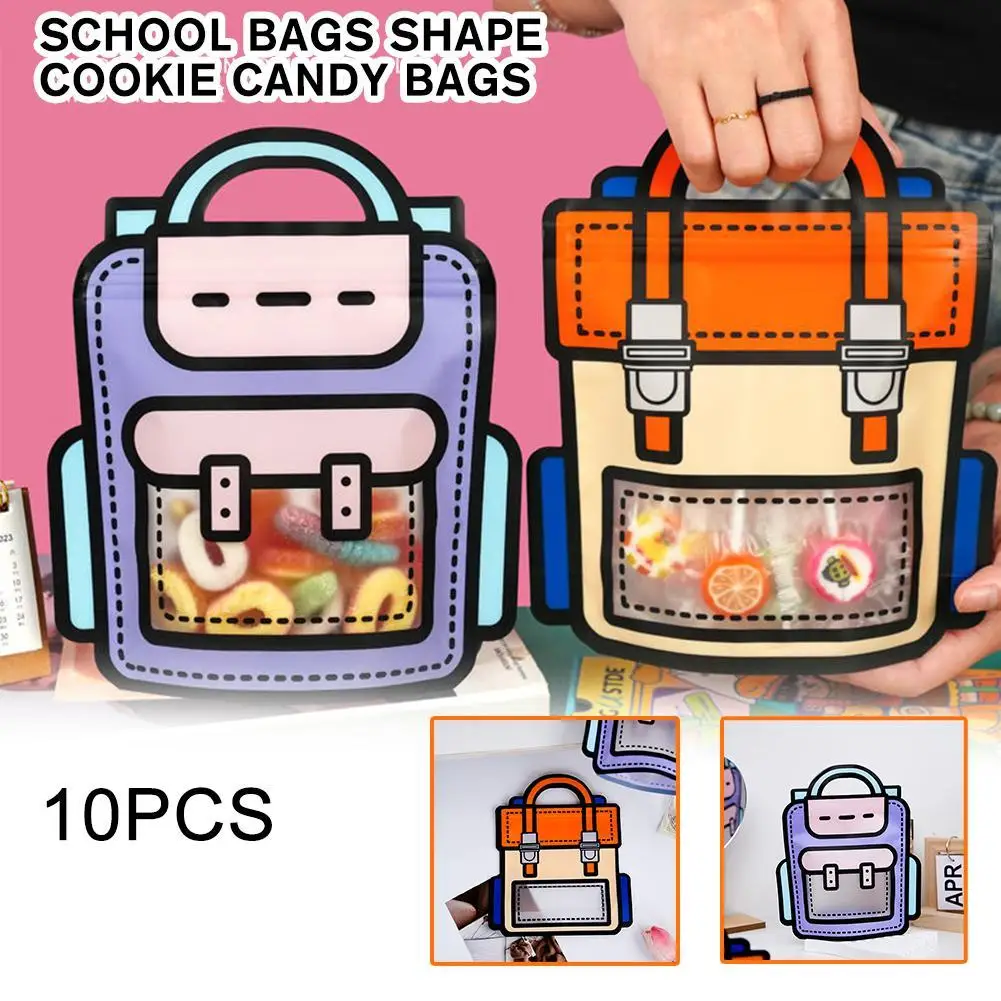 

10Pcs Creative Transparent Schoolbag Shape Cookie Candy Bags Packaging Pouch For Kids Birthday Graduation Party Decoration C9G6