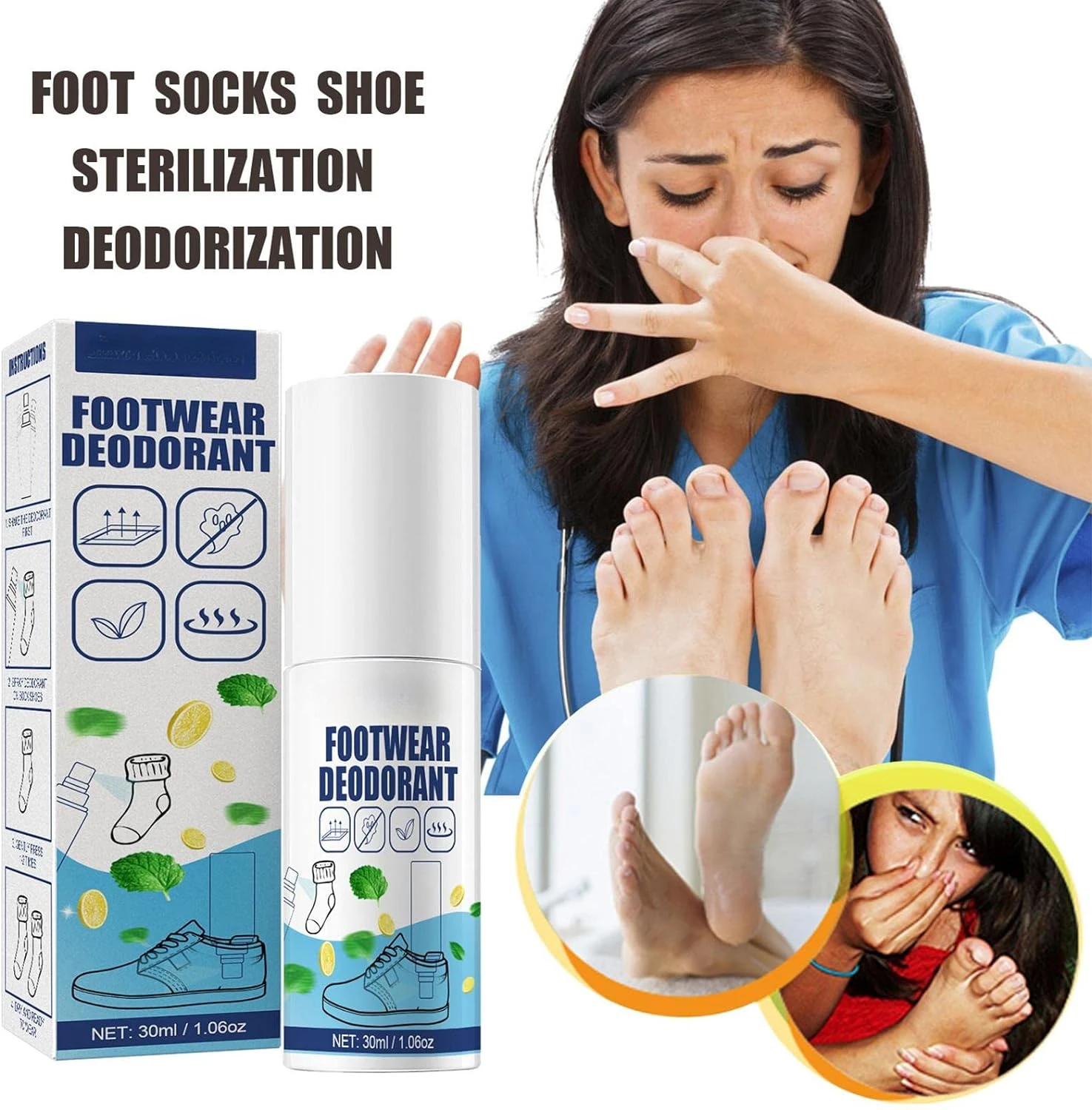 Anti-fungal Foot Spray Shoe Sterilization Deodorant Spray Shoe Odor Nemesis Odor Removal Artifact Herbal Perfume Foot 30ml
