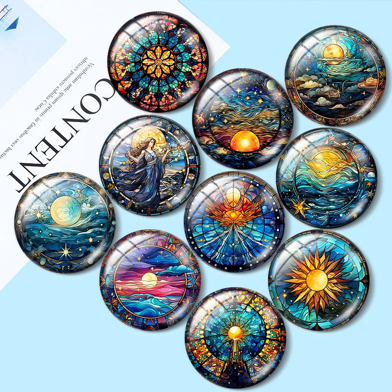

Celestial Stained Glass Clipart 10pcs 12mm/18mm/20mm/25mm Round photo glass cabochon demo flat back Making findings